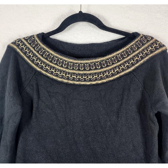 Lauren Ralph Lauren Sweater Sz L Black Silk Cashmere Blend Metallic Gold Trim - Picture 8 of 8